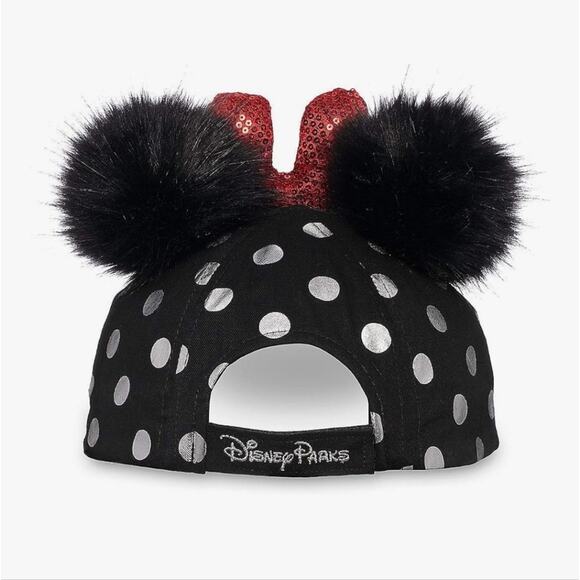 Disney Parks Womens Minnie Mouse Polka Dot Pom Pom Baseball Cap with Bow - Picture 2 of 7